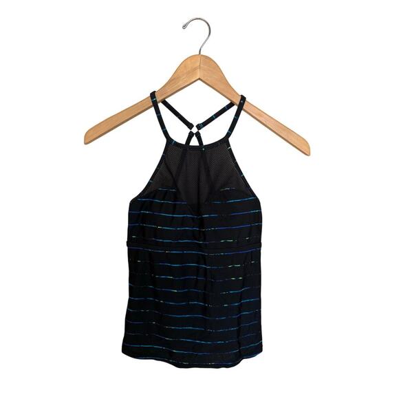 Athleta Mahina Mesh Tankini Swimsuit Top Women’s Size XXS Black Blue Striped - Picture 2 of 6